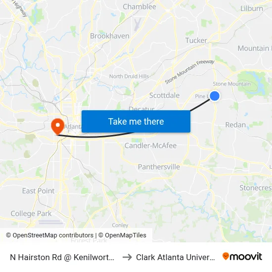 N Hairston Rd @ Kenilworth Dr to Clark Atlanta University map