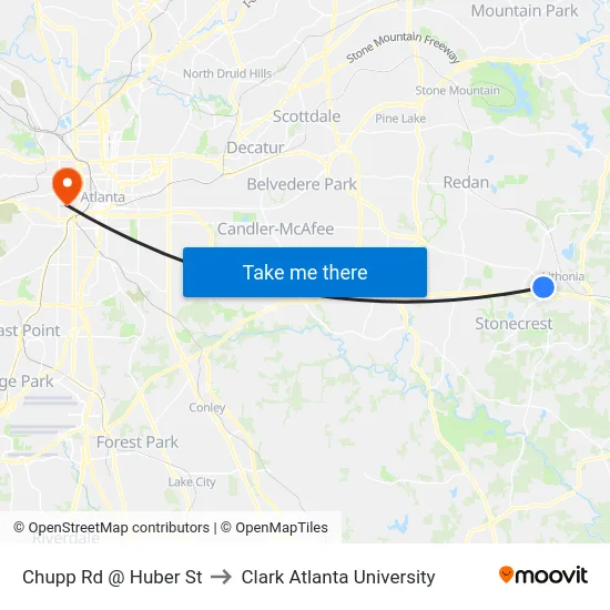 Chupp Rd @ Huber St to Clark Atlanta University map