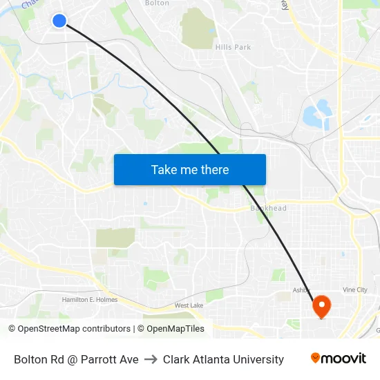 Bolton Rd @ Parrott Ave to Clark Atlanta University map