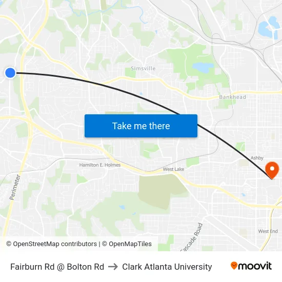 Fairburn Rd @ Bolton Rd to Clark Atlanta University map