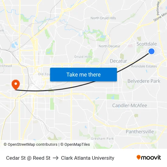 Cedar St @ Reed St to Clark Atlanta University map