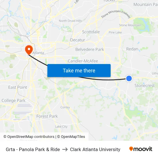 Grta - Panola Park & Ride to Clark Atlanta University map