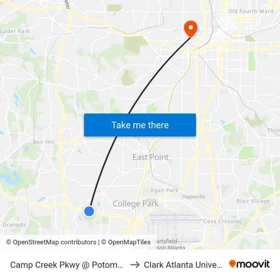 Camp Creek Pkwy @ Potomac Dr to Clark Atlanta University map