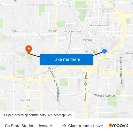 Ga State Station - Jesse Hill Jr Dr to Clark Atlanta University map