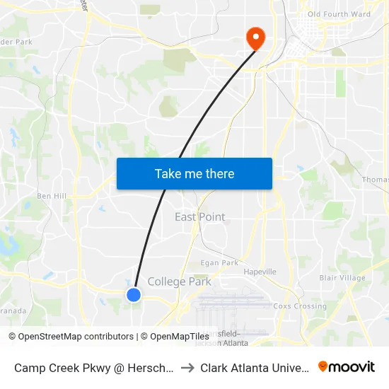 Camp Creek Pkwy @ Herschel Rd to Clark Atlanta University map