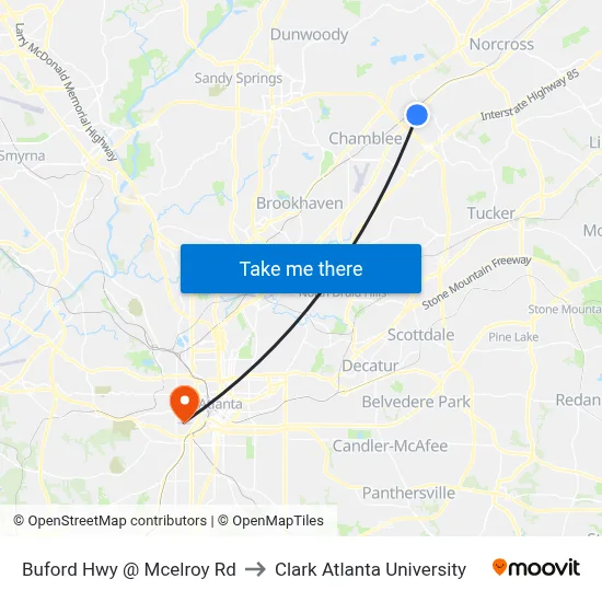 Buford Hwy @ Mcelroy Rd to Clark Atlanta University map