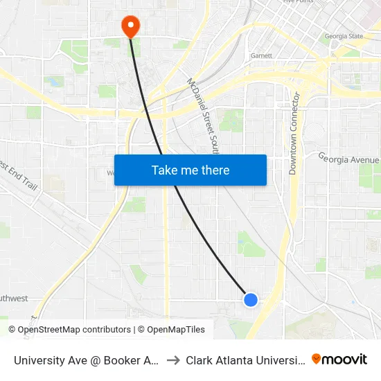 University Ave @ Booker Ave to Clark Atlanta University map