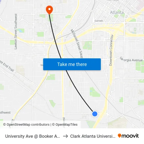 University Ave @ Booker Ave to Clark Atlanta University map