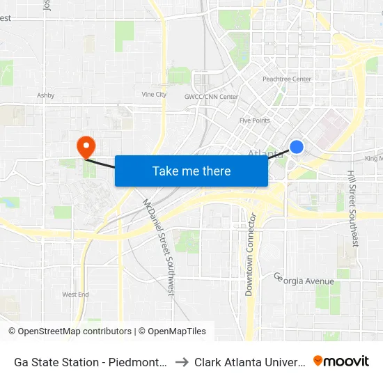 Ga State Station - Piedmont Ave to Clark Atlanta University map