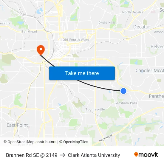 Brannen Rd SE @ 2149 to Clark Atlanta University map