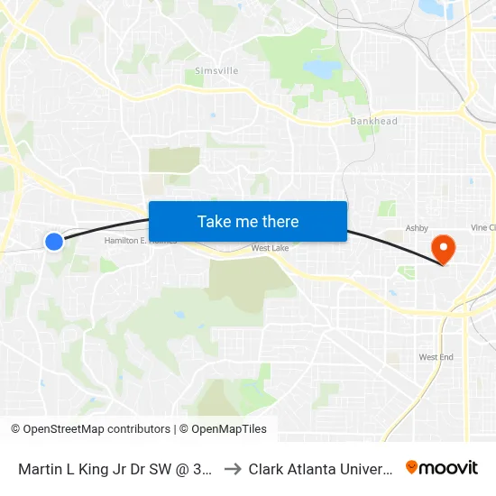 Martin L King Jr Dr SW @ 3050 to Clark Atlanta University map