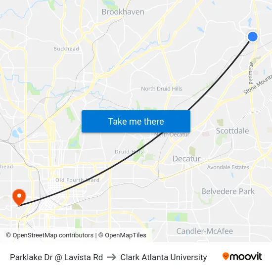 Parklake Dr @ Lavista Rd to Clark Atlanta University map