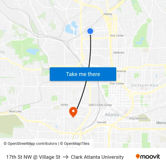 17th St NW @ Village St to Clark Atlanta University map