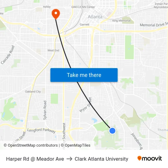 Harper Rd @ Meador Ave to Clark Atlanta University map