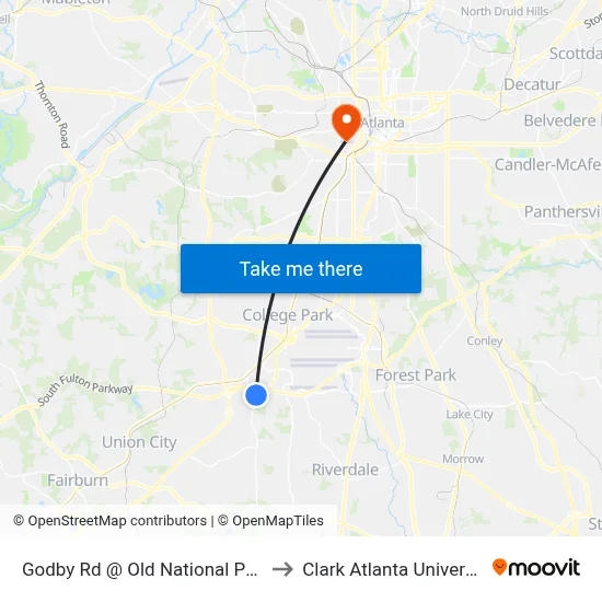 Godby Rd @ Old National Pkwy to Clark Atlanta University map