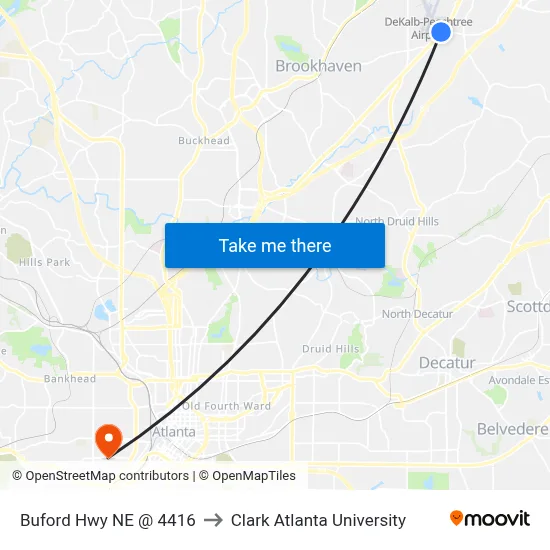 Buford Hwy NE @ 4416 to Clark Atlanta University map