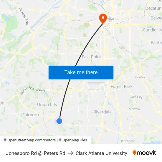 Jonesboro Rd @ Peters Rd to Clark Atlanta University map