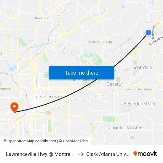 Lawrenceville Hwy @ Montreal Rd W to Clark Atlanta University map