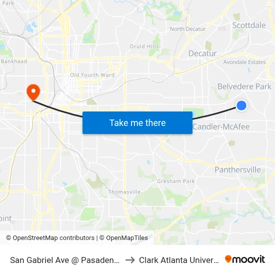 San Gabriel Ave @ Pasadena Dr to Clark Atlanta University map