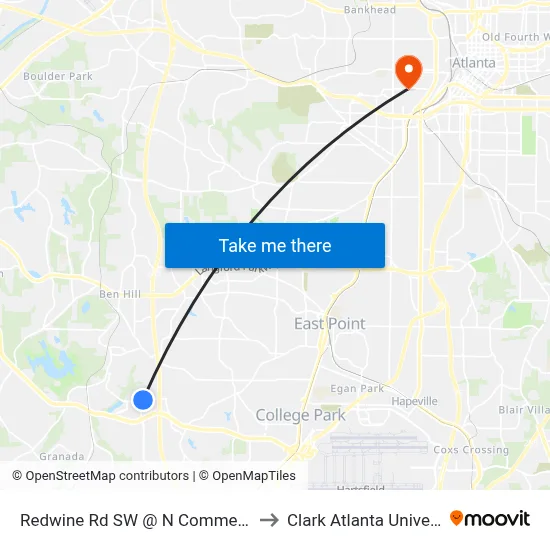 Redwine Rd SW @ N Commerce Dr to Clark Atlanta University map
