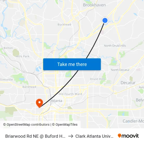 Briarwood Rd NE @ Buford Hwy NE to Clark Atlanta University map