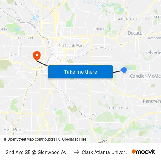 2nd Ave SE @ Glenwood Ave SE to Clark Atlanta University map