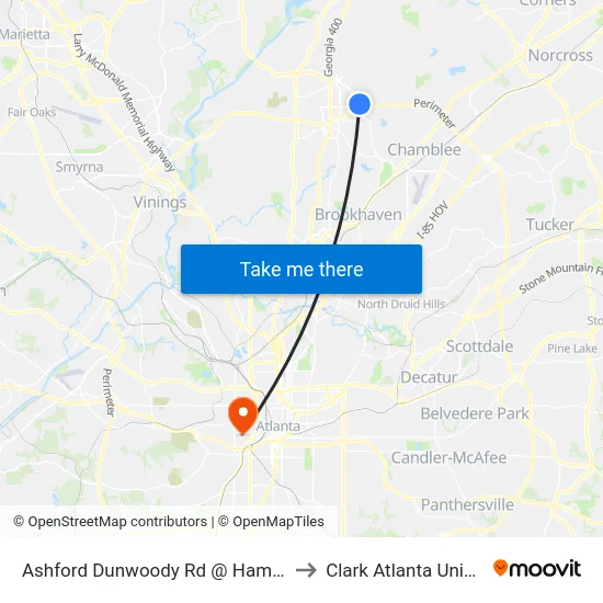 Ashford Dunwoody Rd @ Hammond Dr to Clark Atlanta University map