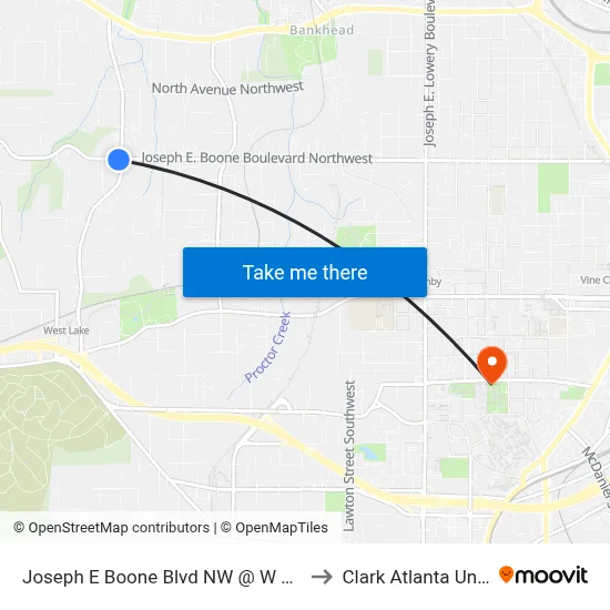 Joseph E Boone Blvd NW @ W Lake Ave NW to Clark Atlanta University map
