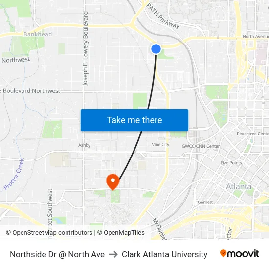 Northside Dr @ North Ave to Clark Atlanta University map