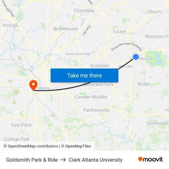 Goldsmith Park & Ride to Clark Atlanta University map