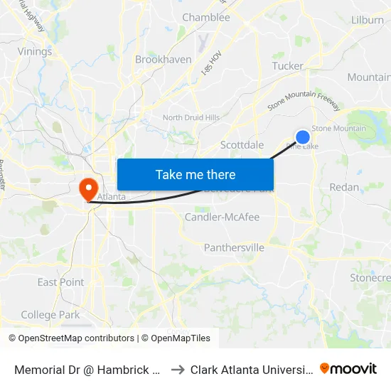 Memorial Dr @ Hambrick Rd to Clark Atlanta University map