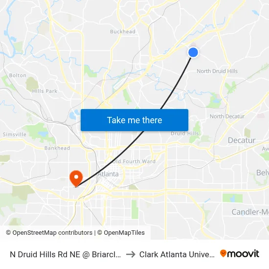 N Druid Hills Rd NE @ Briarcliff Rd to Clark Atlanta University map