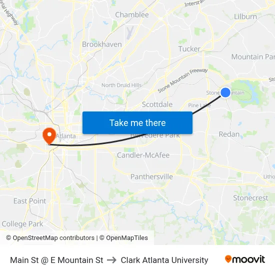 Main St @ E Mountain St to Clark Atlanta University map