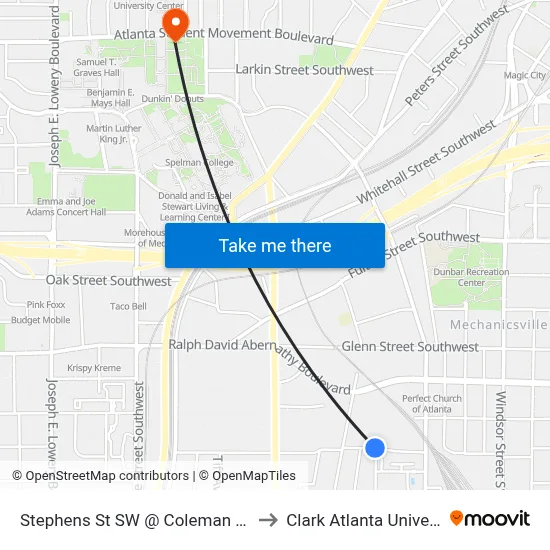 Stephens St SW @ Coleman St SW to Clark Atlanta University map