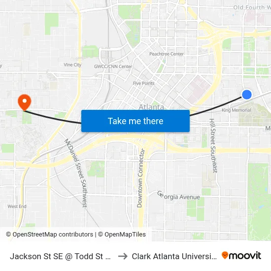 Jackson St SE @ Todd St SE to Clark Atlanta University map
