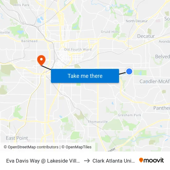 Eva Davis Way @ Lakeside Village Dr SE to Clark Atlanta University map