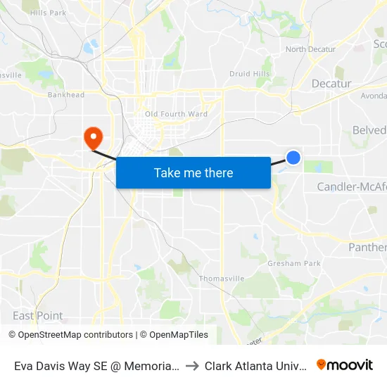 Eva Davis Way SE @ Memorial Dr SE to Clark Atlanta University map
