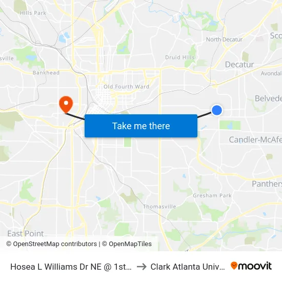 Hosea L Williams Dr NE @ 1st Ave SE to Clark Atlanta University map