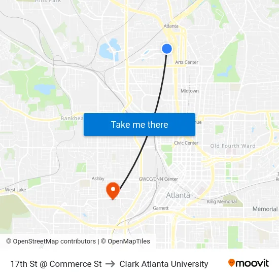 17th St @ Commerce St to Clark Atlanta University map
