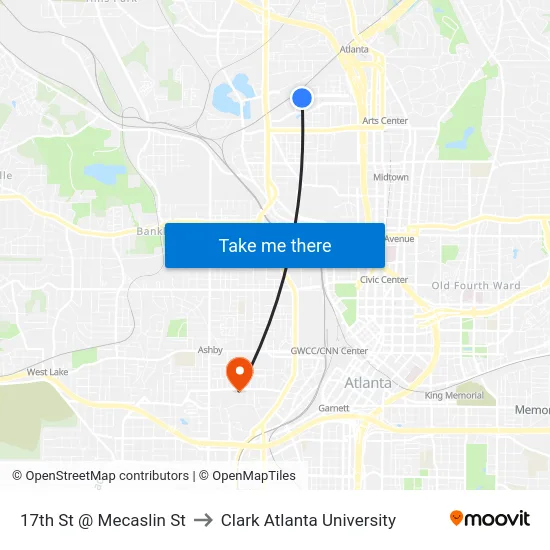 17th St @ Mecaslin St to Clark Atlanta University map