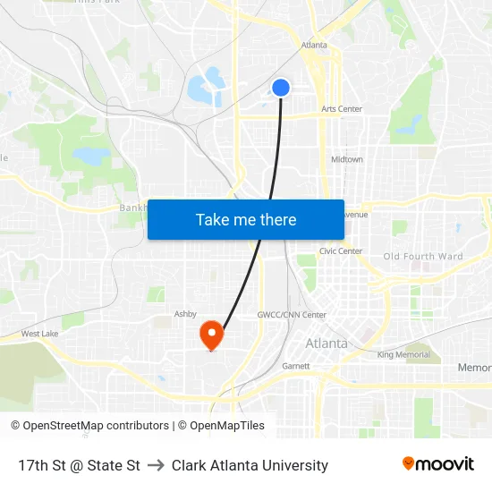 17th St @ State St to Clark Atlanta University map