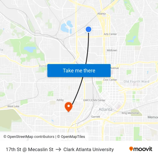 17th St @ Mecaslin St to Clark Atlanta University map