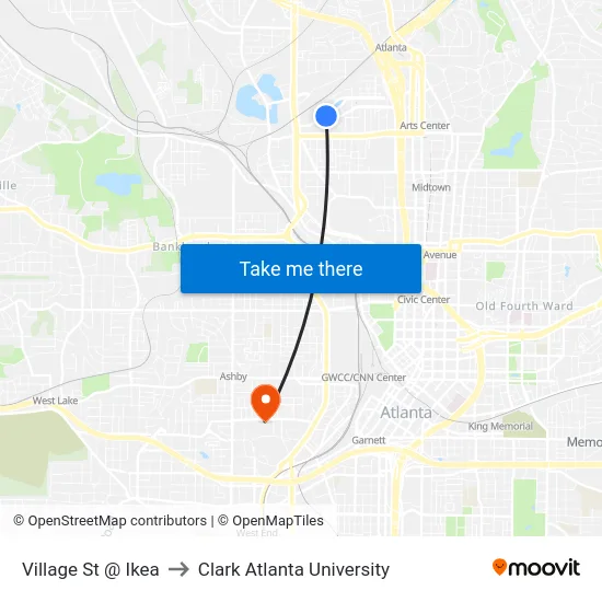 Village St @ Ikea to Clark Atlanta University map