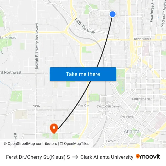 Ferst Dr./Cherry St.(Klaus) S to Clark Atlanta University map
