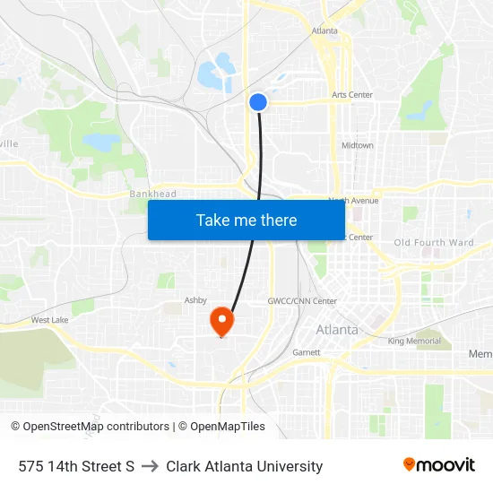 575 14th Street S to Clark Atlanta University map