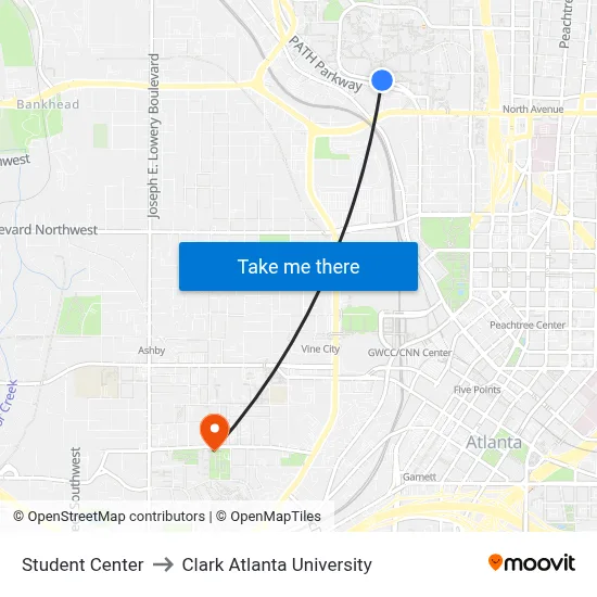 Student Center to Clark Atlanta University map