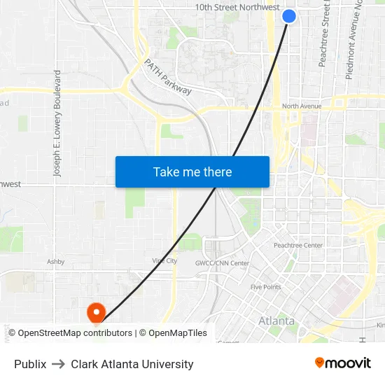 Publix to Clark Atlanta University map