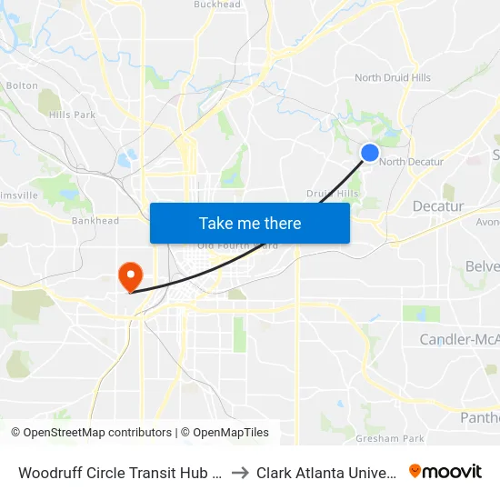 Woodruff Circle Transit Hub (Wc) to Clark Atlanta University map