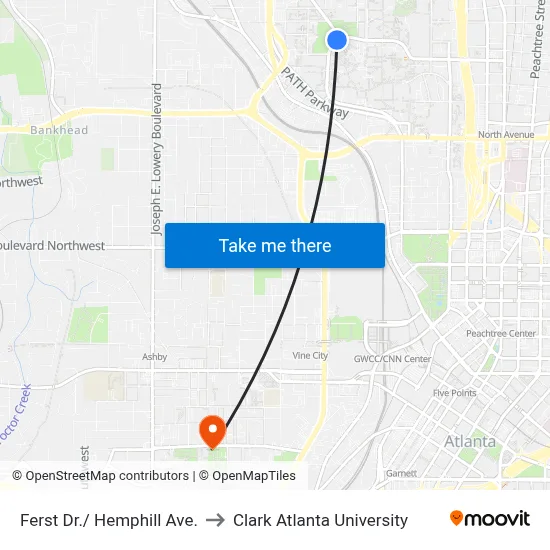 Ferst Dr./ Hemphill Ave. to Clark Atlanta University map