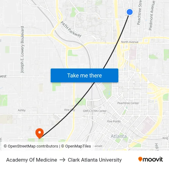 Academy Of Medicine to Clark Atlanta University map